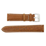 24MM Brown Camel Grain Leather Watch Band with White Stitching