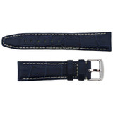 Navy Blue Alligator Grain 20MM Leather Watch Band with Contrast Stitching