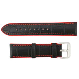 Black Leather 22MM Alligator Grain Stitched with Red Silicone Lining