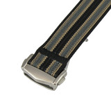 Black, Grey, Cream Stripped Ribbed Nylon Watch Band with Deployant Clasp 18mm Strap 9 14/16 Inch Length