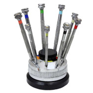 Nine-piece screwdriver set with rotating base