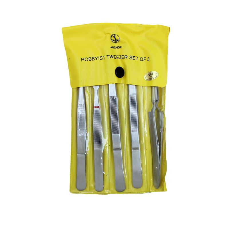 Epoxy Coated Heavyduty Tweezers Set 6 pc Stainless Steel Utility Watchmakers