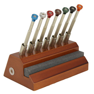 Reversible Watch and Jewelry Screwdriver Set with Sharpening Stone in Stand