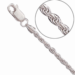 Sterling Silver, 2.2mm Diamond Cut Rope Chain Sterling Silver, 2.2mm Diamond Cut Rope Chain