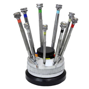 Nine-piece screwdriver set with rotating base