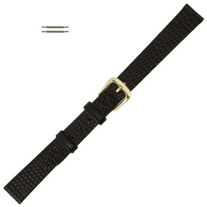 Black Leather Watch Band 12MM Lizard Grain
