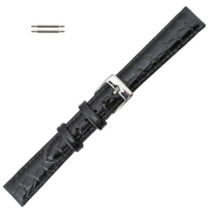 Leather Watch Band 12mm Black Crocodile Grain 6 7/8 Inch Length Leather Watch Band 12mm Black Crocodile Grain 6 7/8 Inch Length
