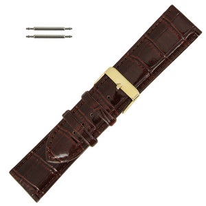 Leather Watch Band 24 MM Shiny Reddish Brown Leather Alligator Grain Extra Wide Band