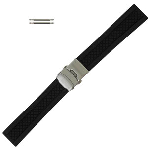 Silicone Watch Band 24mm Black Sport Watch Band Rubber Jelly With Tri Fold Clasp 7 3/8 Inch Length
