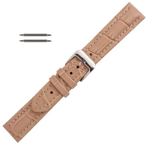 Beige padded alligator grain leather watch band