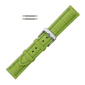 Green Leather Watch Band 18mm Padded Alligator Grain Stitched 7 5/16 Inch Length