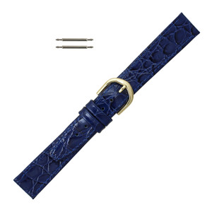 Navy Blue Leather Watch Strap 14mm Stitched Flat Croco Grain 6 13/16 Inch Length