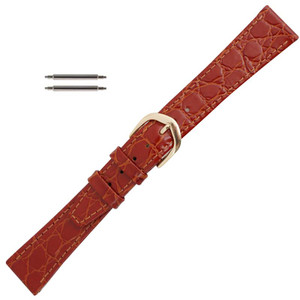 Light brown 16mm stitched leather watch strap croco grain