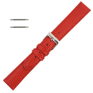 18mm Watch Band Red Lizard Grain Leather 7 1/2 Inch Length