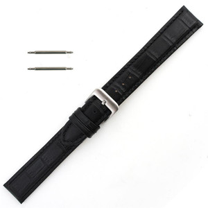 Black Leather Watch Band 18mm Padded Alligator Grain 9 Inch Length Black Leather Watch Band 18mm Padded Alligator Grain 9 Inch Length