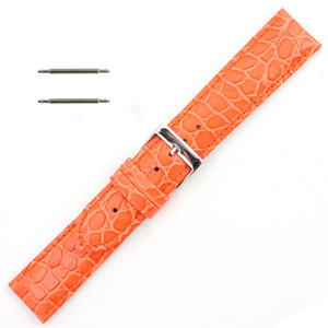 Orange Leather Watch Strap 24mm Padded Stitched Croco Grain 7 7/16 Inch Length