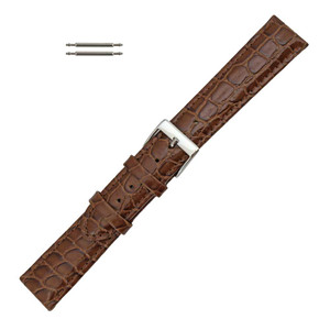 Brown Leather Watch Strap 18mm Padded Stitched Croco Grain 7 7/16 Inch Length