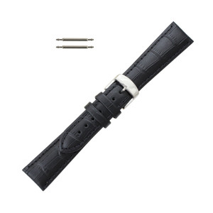 Hadley Roma 24mm Black Leather Watch Band Alligator Grain 8 5/8 Inch Length
