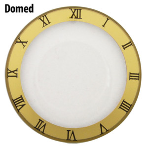Watch Crystal Domed and Round Mineral Glass Crystal Gold Trim with Black Roman Numerals Watch Crystal Domed and Round Mineral Glass Crystal Gold Trim with Black Roman Numerals