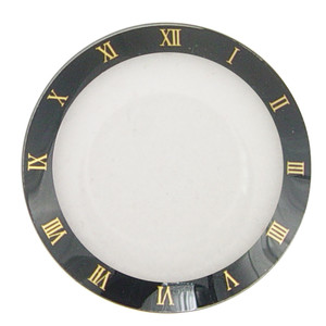 Watch Crystal Flat Round Mineral Glass Crystal Black Trim with Gold Roman Numerals Watch Crystal Flat Round Mineral Glass Crystal Black Trim with Gold Roman Numerals