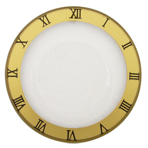Watch Crystal Flat Round Mineral Glass Crystal Gold Trim with Black Roman Numerals Watch Crystal Flat Round Mineral Glass Crystal Gold Trim with Black Roman Numerals