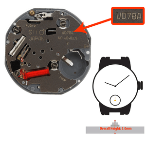 Hattori Japan 2 Hand Quartz Watch Movement VD78 Small Second at 6:00  Overall Height 5.0