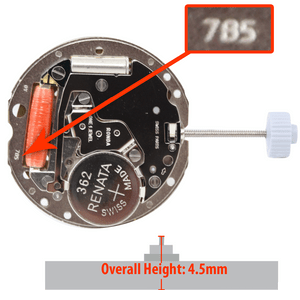 Harley Ronda 3 Hand Quartz Watch Movement HQ785.3 High Hour Wheel  Date at 3:00 Overall Height 4.5mm