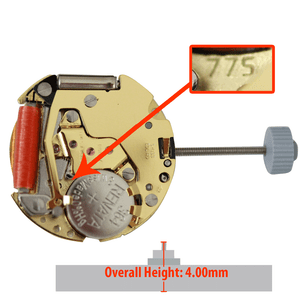 Harley Ronda 3 Hand Quartz Watch Movement HQ775G-6 Swiss Date at 6:00 Overall Height 4.0mm