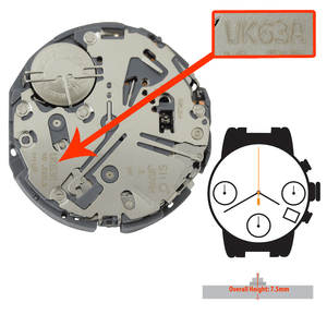 Hattori Japan Quartz Chrono Watch Movement VK63 Overall Height 7.5mm