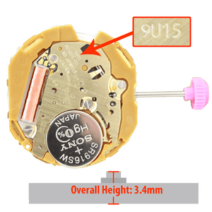 Miyota/Citizen LTD 2 Hand Quartz Watch Movement 9U15 Date at 3:00 Overall Height 3.4mm