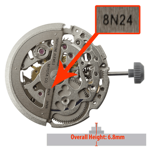 Miyota/Citizen LTD 3 Hand Automatic Mechanical Skeleton Watch Movement 8N24 Gold Plates Overall Height 6.8mm