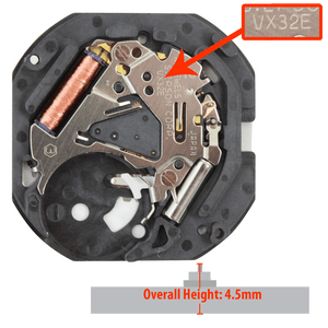 Hattori Japan 3 Hand Quartz Watch Movement VX32.2 Date at 3:00 Overall Height 4.5mm