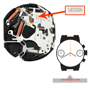 Hattori Japan Quartz Chronograph Watch Movement VD32 Overall Height 6.2mm
