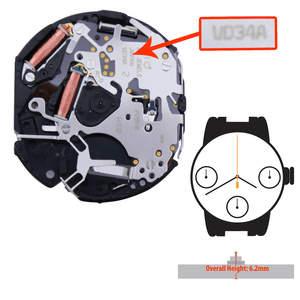 Hattori Japan Quartz Chronograph Watch Movement VD34 Overall Height 6.2mm