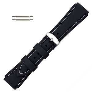 Black 20 mm Silicone Watch Band Sport Strap with White Stitching