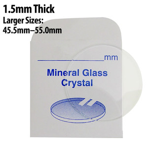 Flat Round Mineral Glass Watch Crystal, 1.5 mm Thick Large Sizes Flat Round Mineral Glass Watch Crystal, 1.5 mm Thick Large Sizes