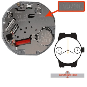 Hattori Japan 2 Hand Quartz Watch Movement VD78 Small Second at 6:00  Overall Height 5.0mm