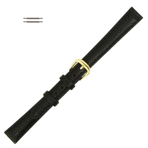 Leather Watch Strap 10mm Black Polished Calf Style Flat 7 3/8 Inch Length Leather Watch Strap 10mm Black Polished Calf Style Flat 7 3/8 Inch Length