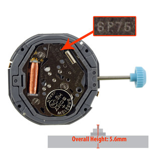 Miyota/Citizen LTD Multifunction 5 Hand Quartz Watch Movement 6P75 High Hand Pinion Overall Height 5.6mm