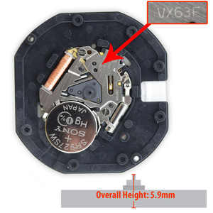 Hattori Japan 3 Hand Quartz Watch Movement VX63 Day and Date at 3:00 Overall Height 5.9mm