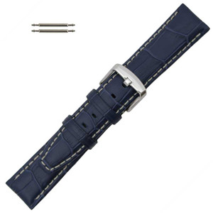 Navy Blue Alligator Grain 18MM Leather Watch Band with Contrast Stitching