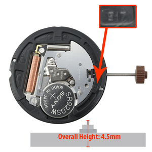 Harley Ronda 3 Hand Quartz Watch Movement HQ517R Day Inside at 12:00 Date at 3:00 Overall Height 4.5mm