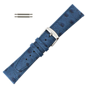 Ostrich Grain 22mm Blue Leather Watch Strap