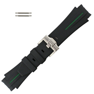 Black with Green Stripe Silicone 21MM Made to Fit Rolex® Curved End Watch Band 7 Inch Length Black with Green Stripe Silicone 21MM Made to Fit Rolex® Curved End Watch Band 7 Inch Length