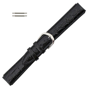 12mm Black Leather Crocodile Grain Watch Band 6 1/2 Inch Length
