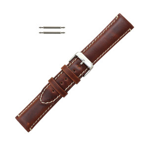 Hadley Roma Chestnut Leather With Contrast Stitching 22mm Watch Band 7 7/8 Inch Length
