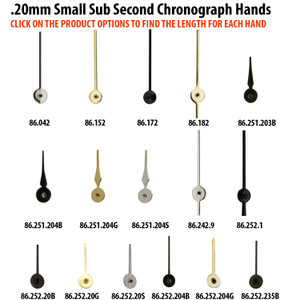 Small Sub Second Chronograph Hands For Watches Hole Size .20mm Small Sub Second Chronograph Hands For Watches Hole Size .20mm