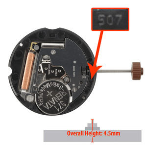 Harley Ronda 3 Hand Quartz Watch Movement HQ507R-6 Day Inside At 12:00 And Date At 6:00 Overall Height 4.5mm