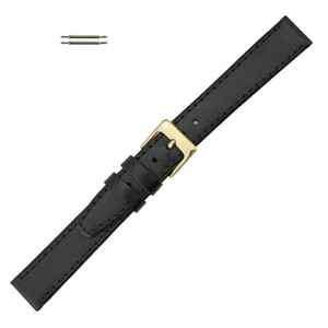 Black Leather Watch Band 15mm Flat Classic Calf 7 1/2 Inch Length