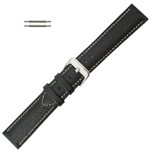Watch Band 22mm Black Leather Buffalo Chrono 8 3/4 Inch Length